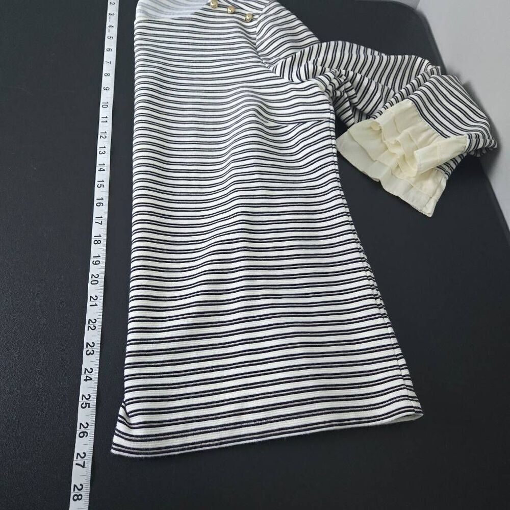 Talbots Womens Ruffle Long Sleeve Top XL Black Stiped Nautical Old Money Preppy - Picture 8 of 8